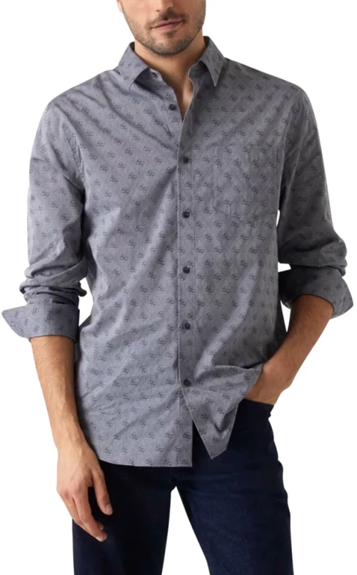 GUESS ALL OVER JACQUARD LOGO LONGSLEEVE SHIRT MEN GUESS ΓΚΡΙ- ΜΑΥΡΟ (M5GH65WFXX1-FB8O)