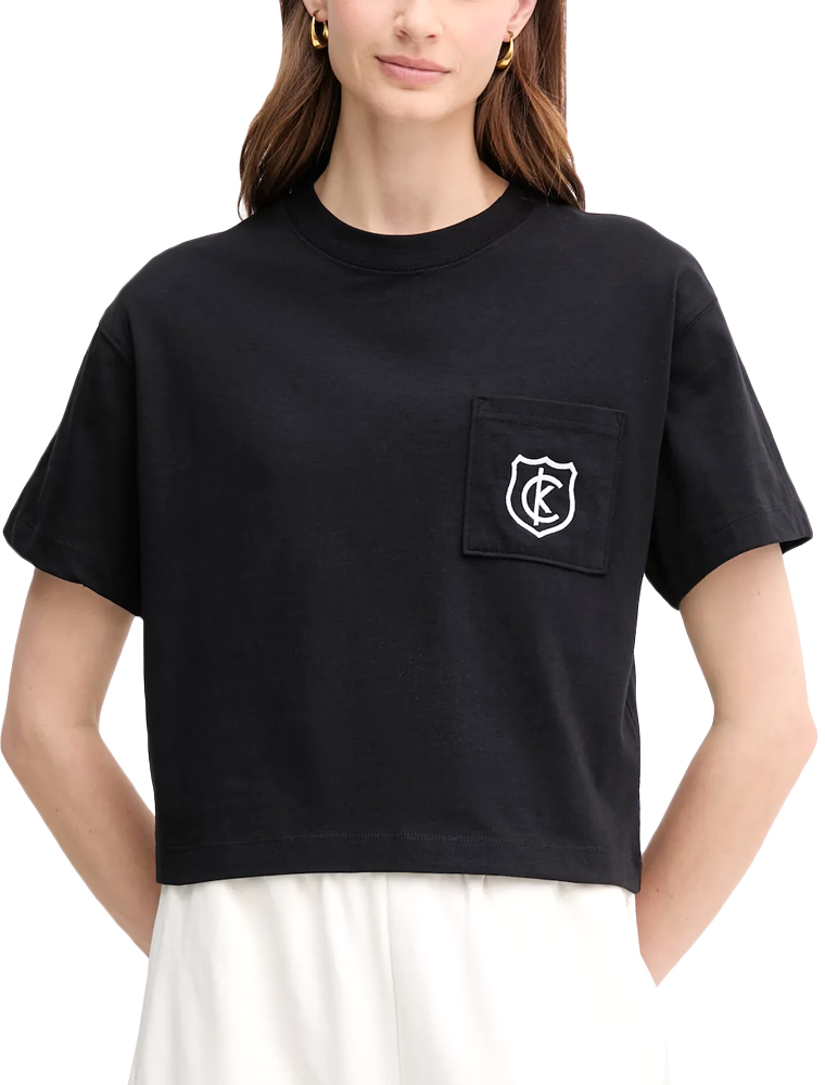 CALVIN KLEIN BOXY CREST CROP LOGO POCKET T-SHIRT WOMEN CALVIN KLEIN ΜΑΥΡΟ (LV047B847G-UB1)