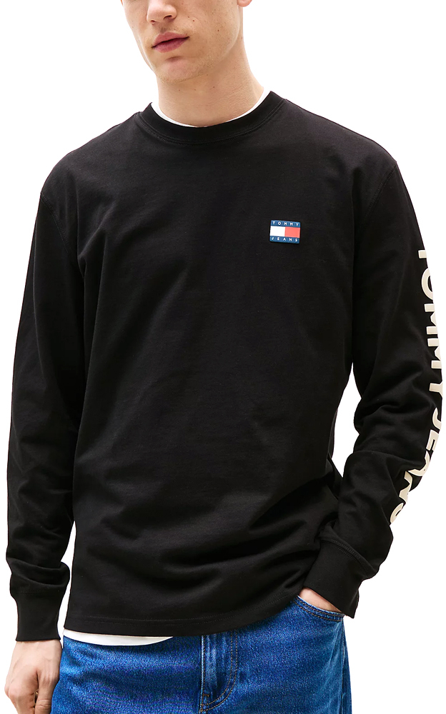 TOMMY HILFIGER TOMMY JEANS FLAG LOSNGSLEEVE REGULAR FIT T-SHIRT MEN ΕΚΡΟΥ- ΜΑΥΡΟ (DM0DM21591-BDS)
