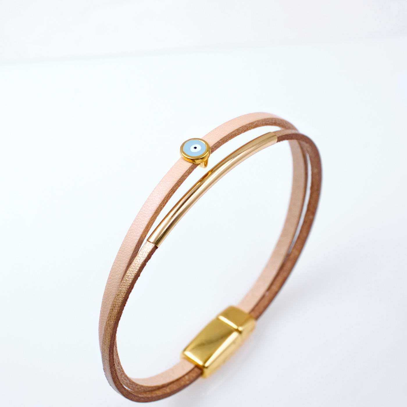Γυναικείο βραχιόλι από δέρμα με ματάκι από σμάλτο (0026274)