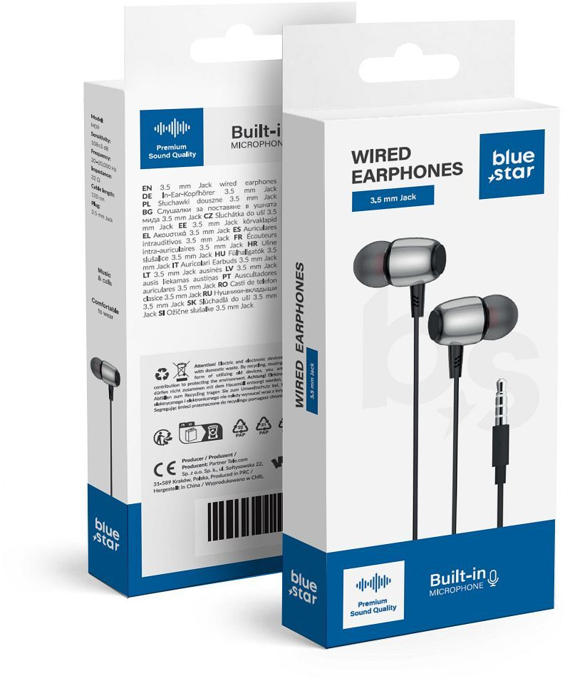Wire earbuds Jack 3,5 mm Blue Star M09 1,2 m black