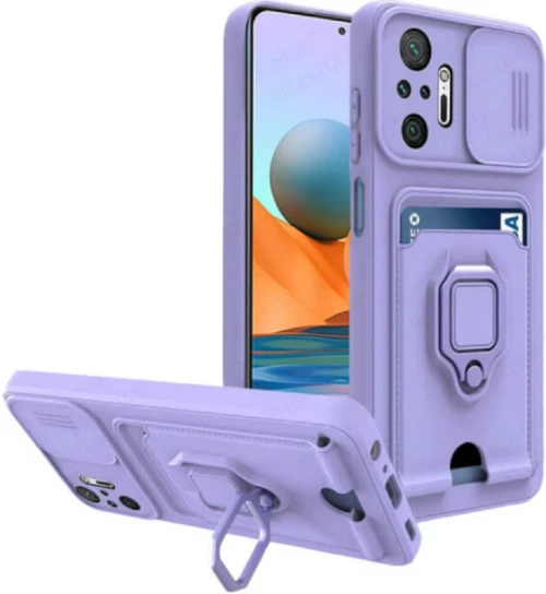 Bodycell Multifunction - Ανθεκτική Θήκη Xiaomi Redmi Note 10 Pro με Λουράκι Λαιμού / Κάλυμμα Κάμερας / Ring Holder / Υποδοχή Κάρτας - Purple (5206015008870)
