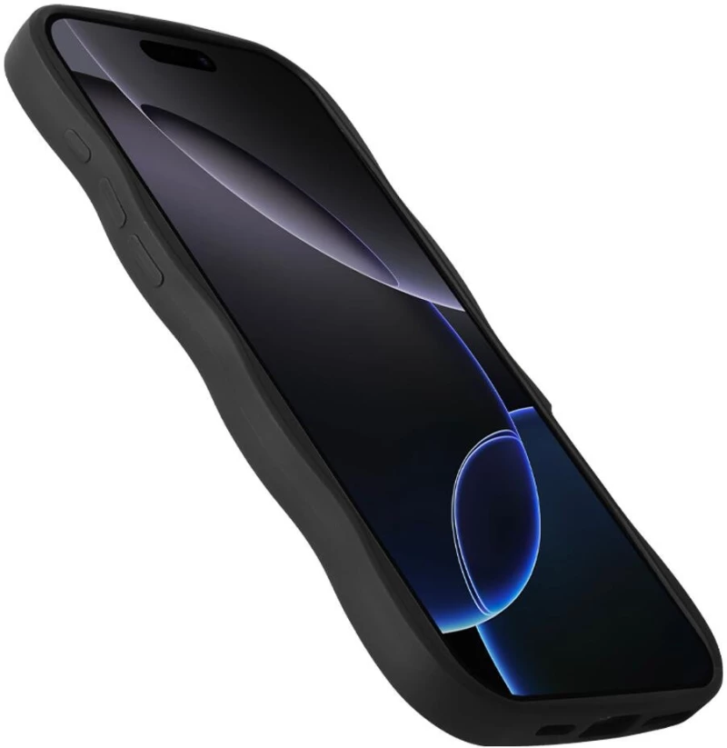 Θήκη iPhone 16 Pro HappyCase Wavy Σιλικόνης - Black (8719246471582)