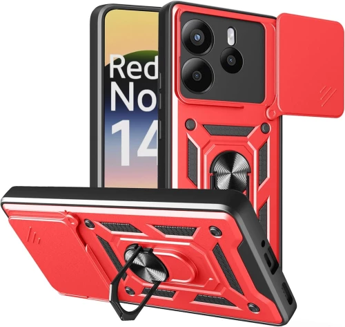 Θήκη Xiaomi Redmi Note 14 4G Bodycell Armor Slide Ανθεκτική με Κάλυμμα για την Κάμερα & Μεταλλικό Ring Holder - Red (5206015081040)
