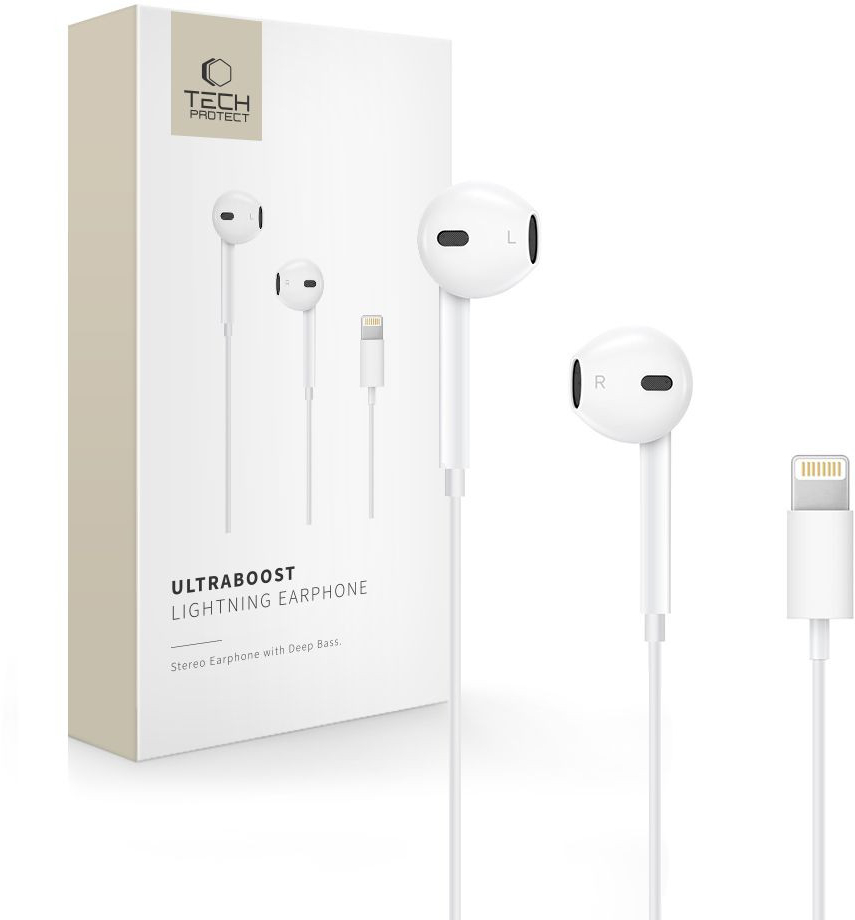 Tech-Protect Ultraboost In-ear Handsfree Ακουστικά με Βύσμα Lightning - Λευκό