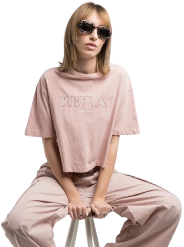 Replay Women CROPPED T-SHIRT Powder Rose
