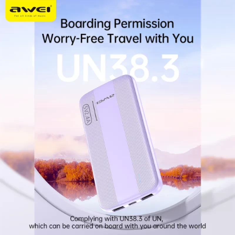 Awei P20K Power Bank 10000 mAh – Διπλός Φορτιστής USB‑A Μαύρο