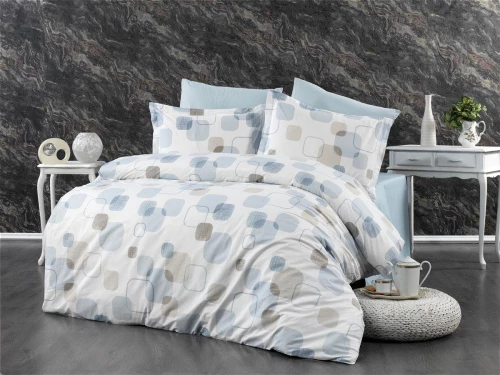 Σεντόνια Εμπριμέ Σετ 3 τεμ Μελίνα 707 160X240 White-Light Blue 100% Cotton - -