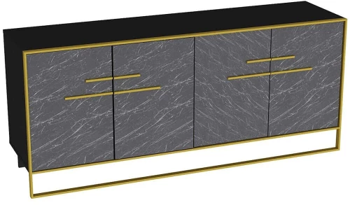 Μπουφές Polka 875ZNA3513 179,9x47,3x75cm Marble Effect Black Μοριοσανίδα, Μελαμίνη