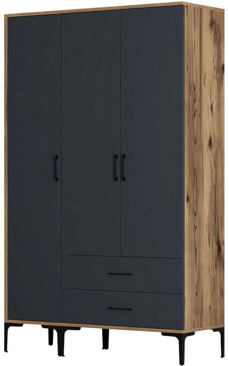 Ντουλάπα Τρίφυλλη Kumsal 845HCT5459 120x47,5x201,4cm Walnut-Anthracite Τρίφυλλη