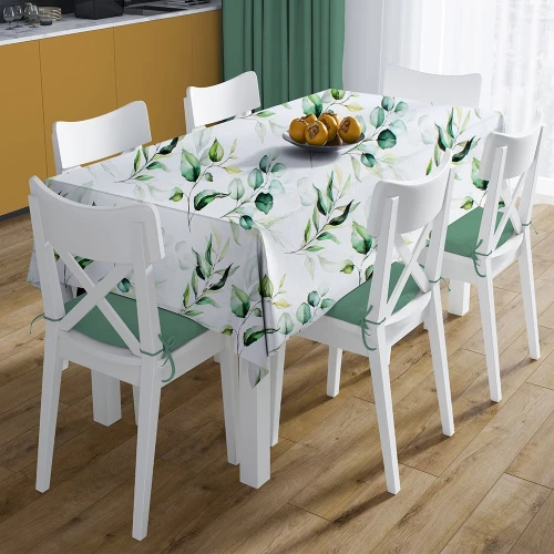 Καρέ Αλέκιαστο Green Leaves 462 White-Green DimCol 90X90cm 90x90cm Βαμβάκι-Πολυέστερ