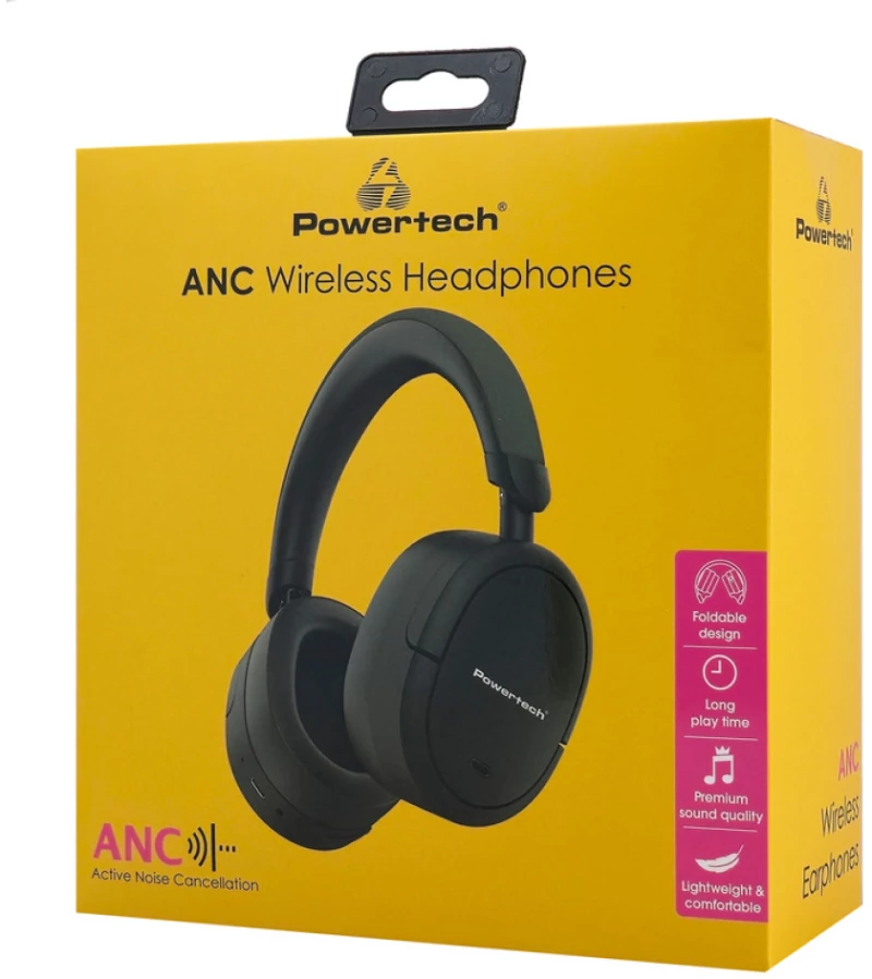 POWERTECH headphones PT-1462, ενσύρματα & ασύρματα, ANC & ENC, 40mm, 300mAh, μαύρα