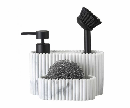 Δοχείο Υγρού Πιάτων 3 Σε 1 Stripes AH-CC74067 17x12x20cm White Marble Effect Andrea House Polyresin,ABS