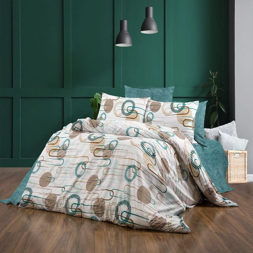 Σεντόνια Διώνη 601 (Σετ 4τμχ) White-Petrol DimCol Queen Size 220x240cm Βαμβάκι-Πολυέστερ