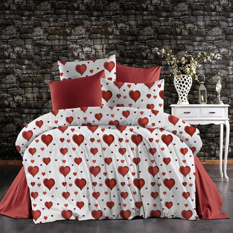 Σεντόνια Πάθος 607 (Σετ 3τμχ) White-Red DimCol Single 160x240cm Βαμβάκι-Πολυέστερ