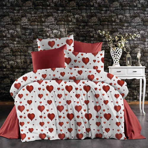 Σεντόνια Πάθος 607 (Σετ 3τμχ) White-Red DimCol Single 160x240cm Βαμβάκι-Πολυέστερ