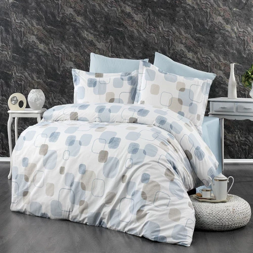 Σεντόνια Μελίνα 707 (Σετ 4τμχ) White-Light Blue DimCol Queen Size 240x270cm 100% Βαμβάκι