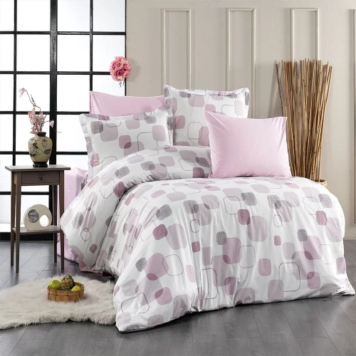 Σεντόνια Μελίνα 709 (Σετ 4τμχ) White-Lilac DimCol Queen Size 220x240cm 100% Βαμβάκι