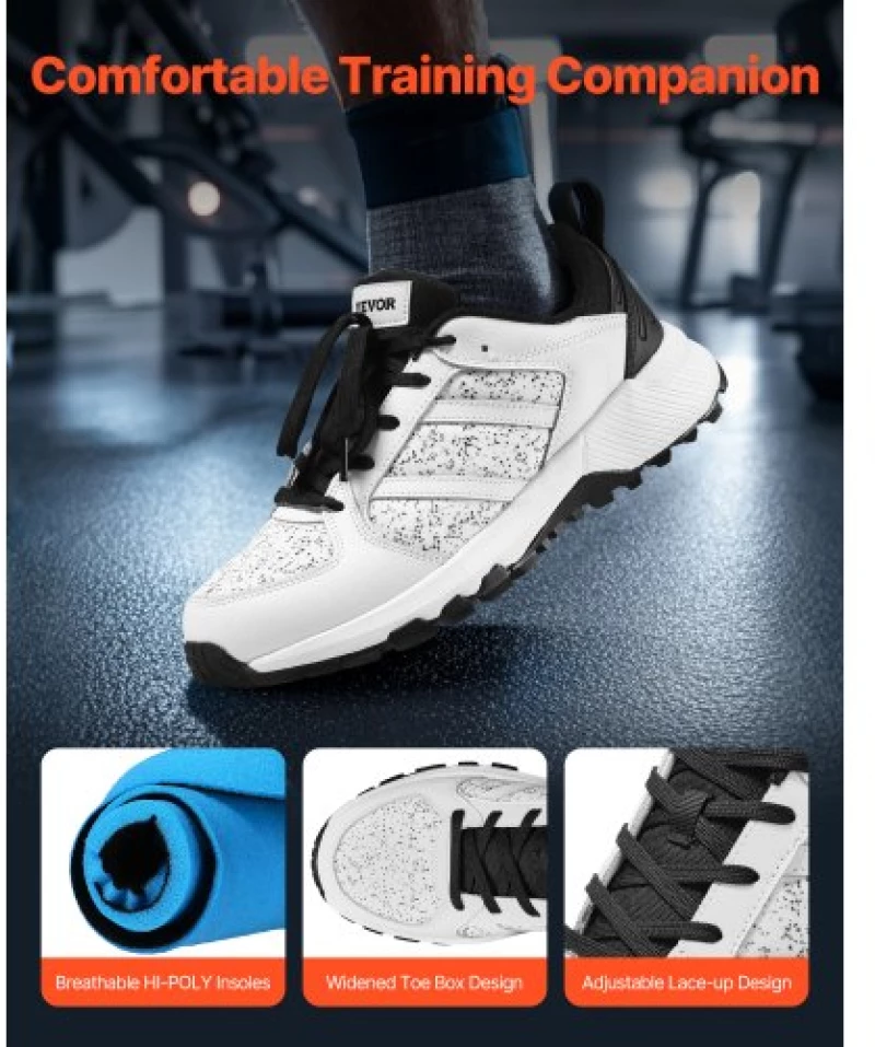 VEVOR Cross Training Shoes M Width Sneakers UK Size 7 Wide Toe Box Shoes White