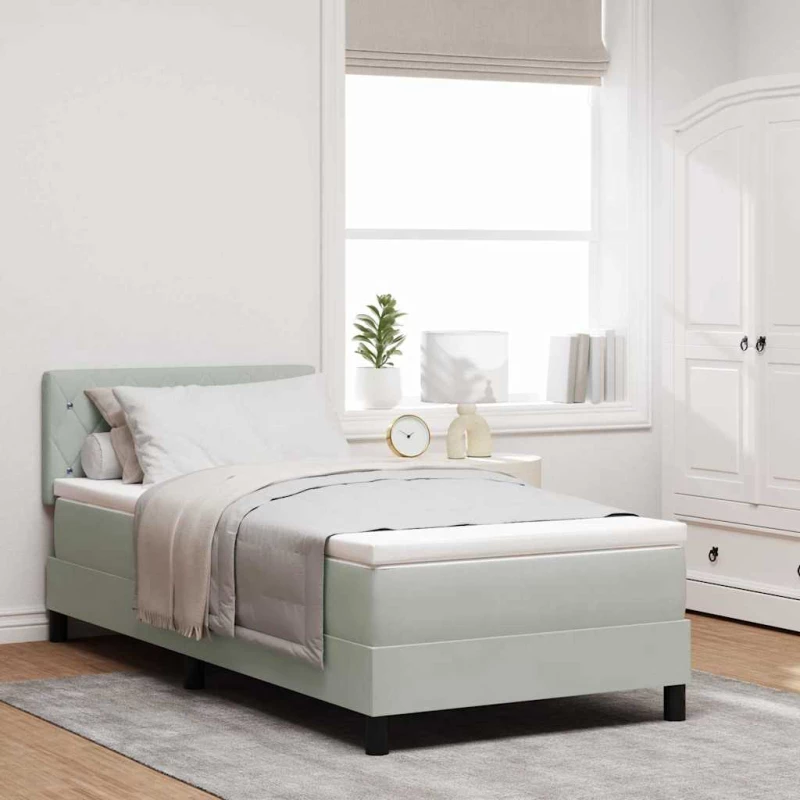 vidaXL Κρεβάτι Box Spring με Στρώμα Γκρι Ανοιχτό 100x200 εκ. Βελούδο