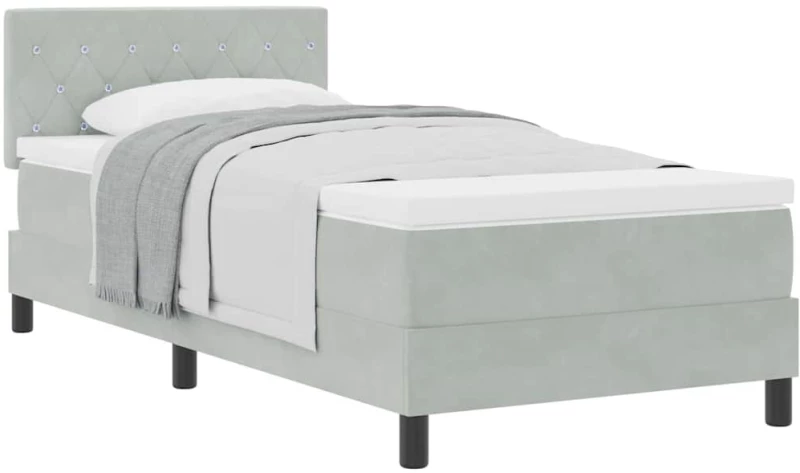 vidaXL Κρεβάτι Box Spring με Στρώμα Γκρι Ανοιχτό 100x200 εκ. Βελούδο