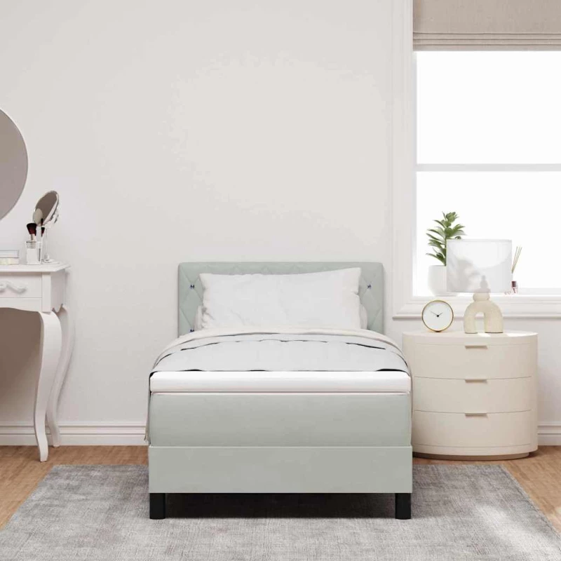 vidaXL Κρεβάτι Box Spring με Στρώμα Γκρι Ανοιχτό 100x200 εκ. Βελούδο