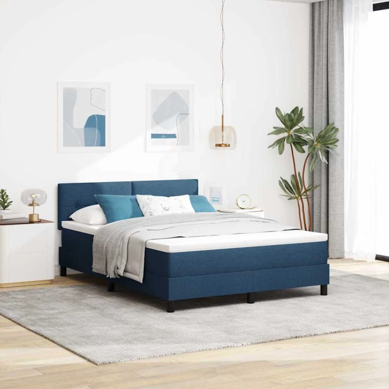 vidaXL Κρεβάτι με Βάση και Στρώμα Μπλε 160x200 εκ. Ύφασμα