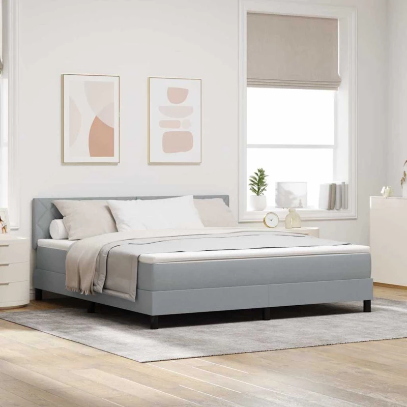 vidaXL Κρεβάτι Box Spring με Στρώμα & LED Ανοιχτό Γκρι 180x200 εκ. Ύφασμα