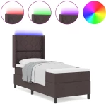 κρεβάτι με σπαστό στρώμα και LED vidaXL Καφέ 90x190 εκ. Ύφασμα