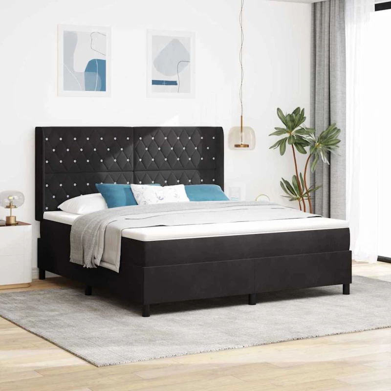 vidaXL Στρώμα Κρεβάτι με Στρώμα & LED Μαύρο 180x200 εκ. Βελούδο
