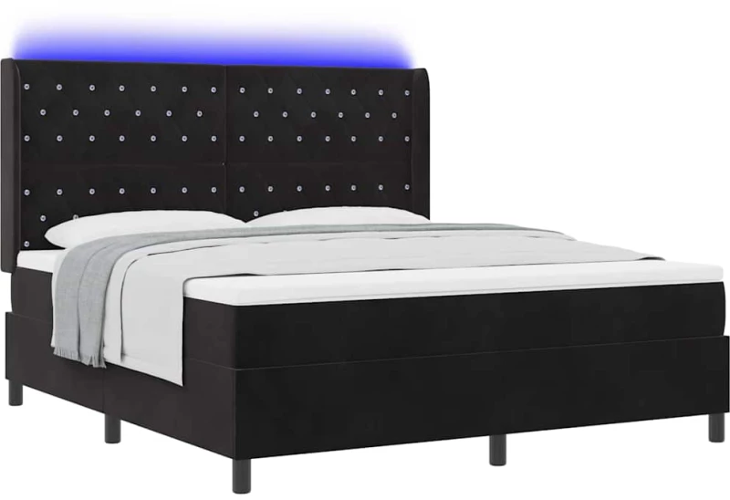 vidaXL Στρώμα Κρεβάτι με Στρώμα & LED Μαύρο 180x200 εκ. Βελούδο