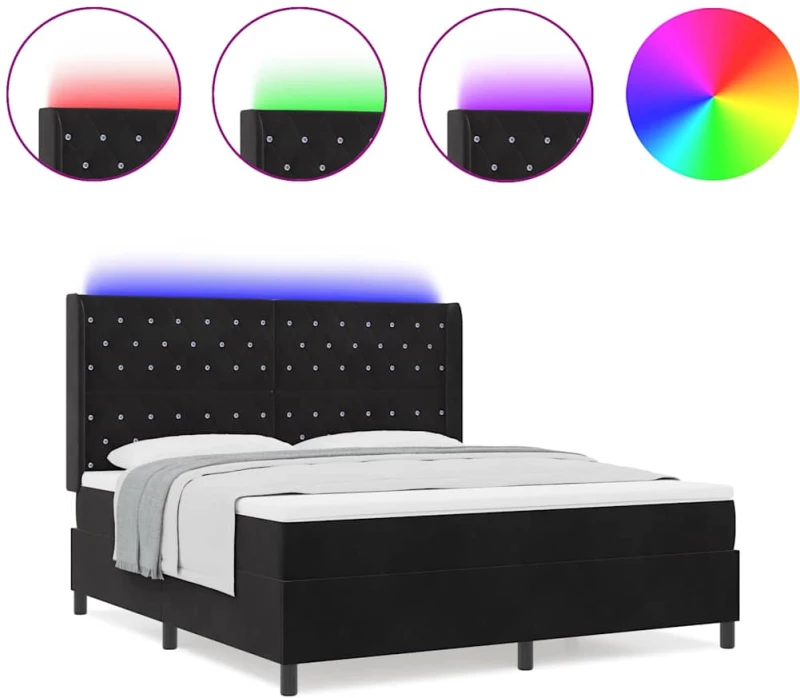 vidaXL Στρώμα Κρεβάτι με Στρώμα & LED Μαύρο 180x200 εκ. Βελούδο