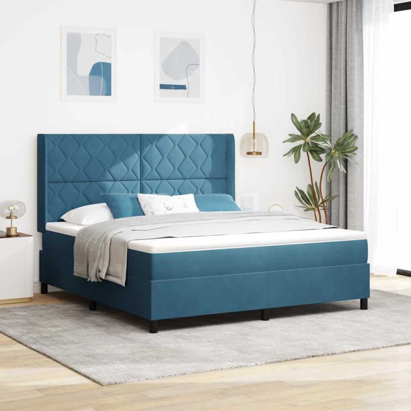 vidaXL Κρεβάτι με Στρώμα & LED Σκούρο Μπλε 180x200 εκ Βελούδο