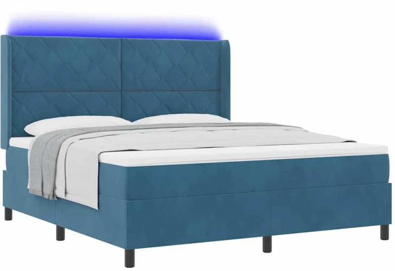 vidaXL Κρεβάτι με Στρώμα & LED Σκούρο Μπλε 180x200 εκ Βελούδο