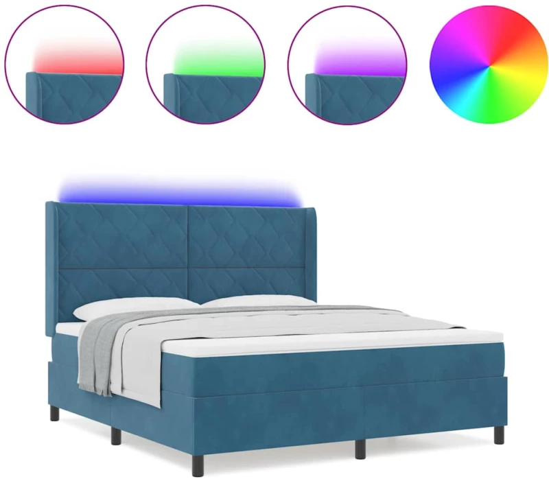 vidaXL Κρεβάτι με Στρώμα & LED Σκούρο Μπλε 180x200 εκ Βελούδο