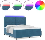 vidaXL Κρεβάτι με Στρώμα & LED Σκούρο Μπλε 180x200 εκ Βελούδο