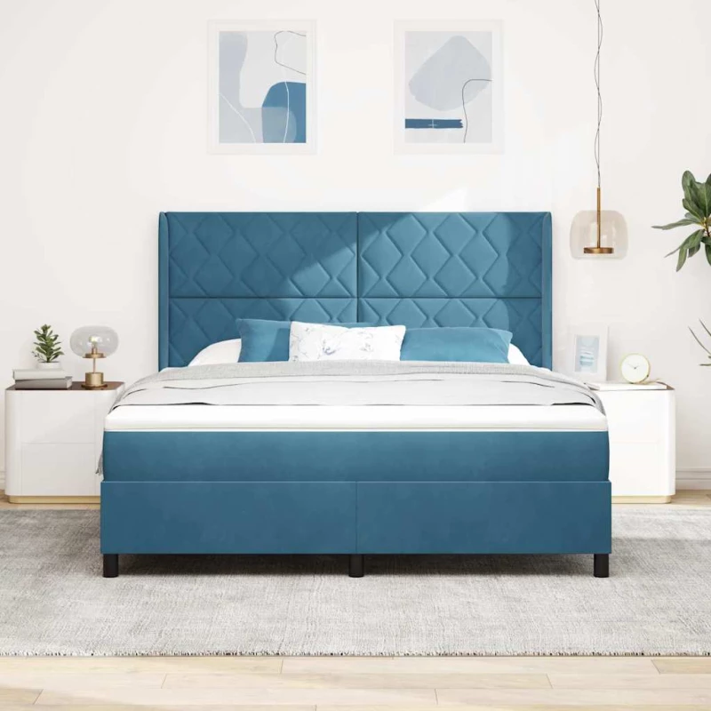 vidaXL Κρεβάτι με Στρώμα & LED Σκούρο Μπλε 180x200 εκ Βελούδο