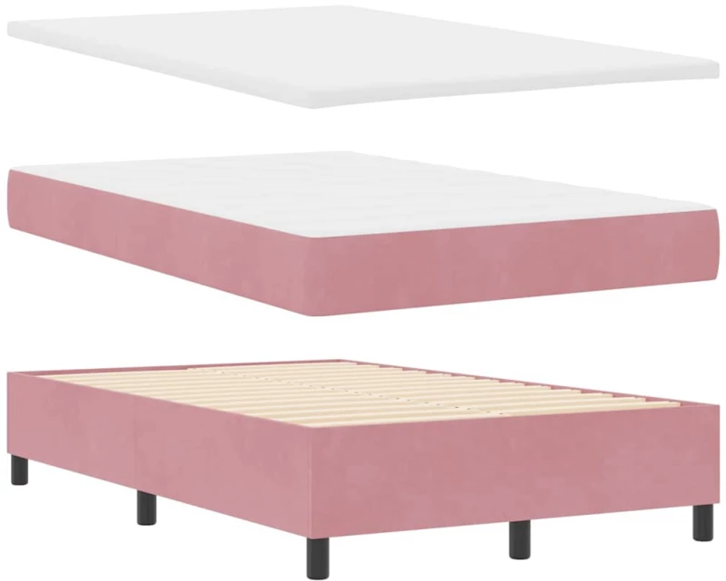 vidaXL κρεβάτι Box Spring με στρώμα και πάγκο Ροζ 120x200 εκ Βελούδο