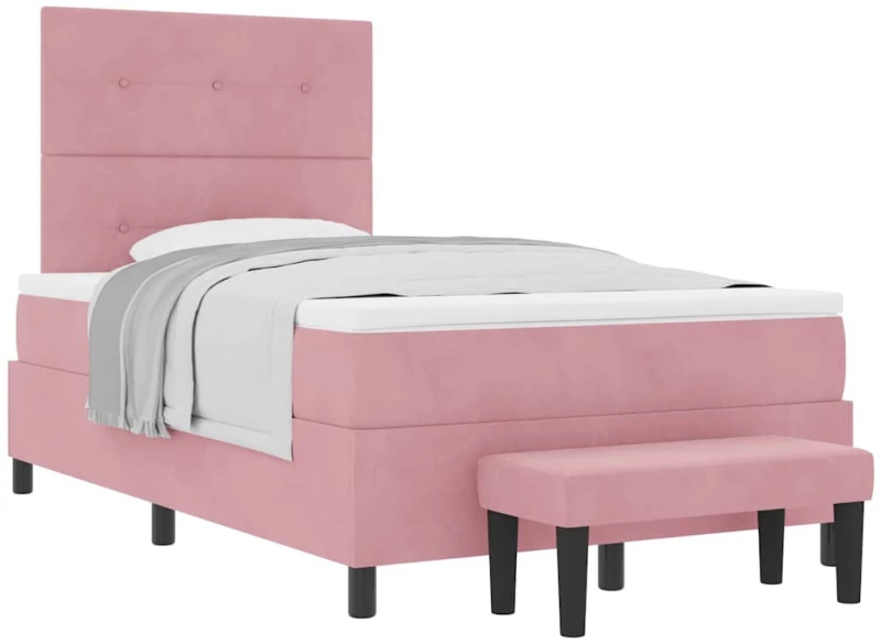 vidaXL κρεβάτι Box Spring με στρώμα και πάγκο Ροζ 120x200 εκ Βελούδο
