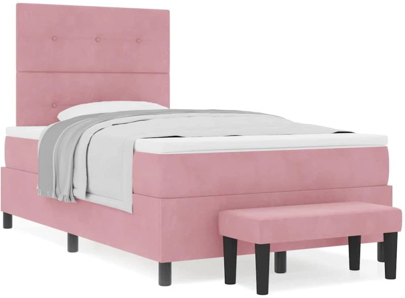 vidaXL κρεβάτι Box Spring με στρώμα και πάγκο Ροζ 120x200 εκ Βελούδο