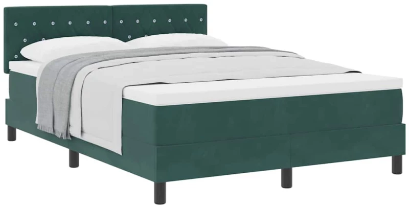 vidaXL Κρεβάτι Box Spring με Στρώμα Σκούρο Πράσινο 140x200 εκ. Βελούδο