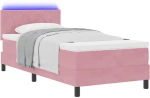 vidaXL Κρεβάτι με Στρώμα & LED Ροζ 100x200 cm Βελούδινο