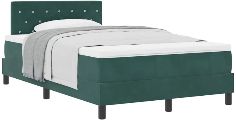 Κρεβάτι Box Spring με Στρώμα vidaXL Σκούρο Πράσινο Μικρό Διπλό Βελούδο