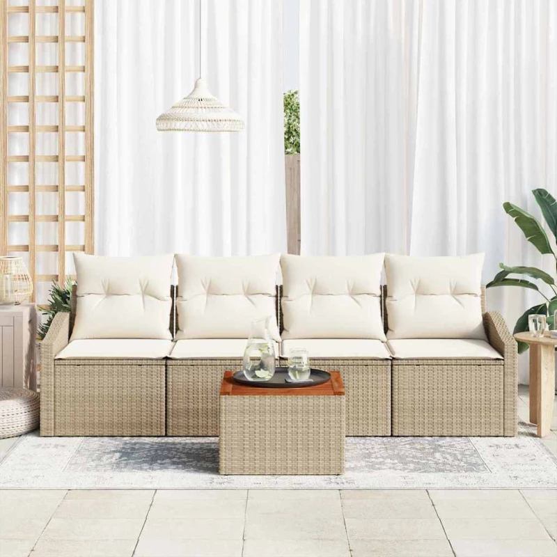 vidaXL Σετ Καναπέ Κήπου 5 pcs Beige, λευκό 55 x 55 x 37 εκ