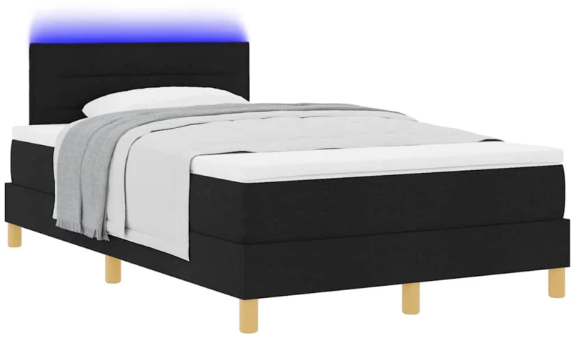 vidaXL Κρεβάτι Box Spring με Ματράκι & LED Μαύρο 120x200 εκ Ύφασμα