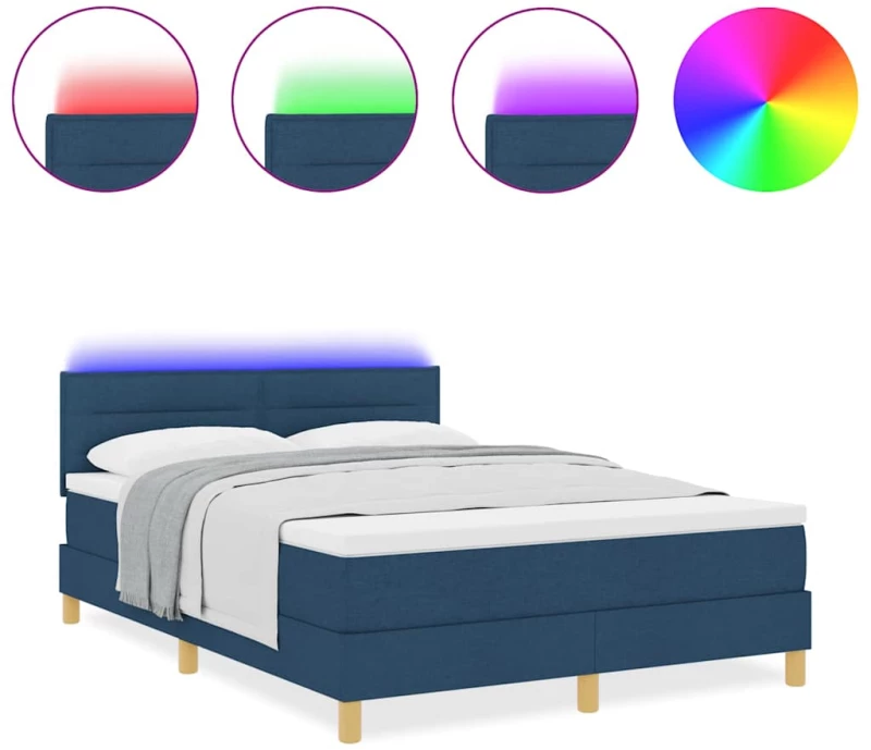 vidaXL Κρεβάτι Στραγγιστής με Στρώμα & LED Μπλε 140x190 εκ. Ύφασμα