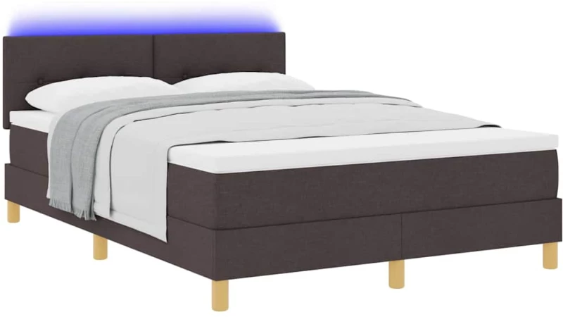 vidaXL Κρεβάτι Box Spring με Στρώμα & LED Καφέ 140x190 εκ. Ύφασμα