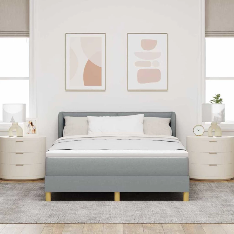 Κρεβάτι Box Spring με Μαξιλάρι vidaXL Ανοιχτό γκρι 140x200 εκ. Ύφασμα