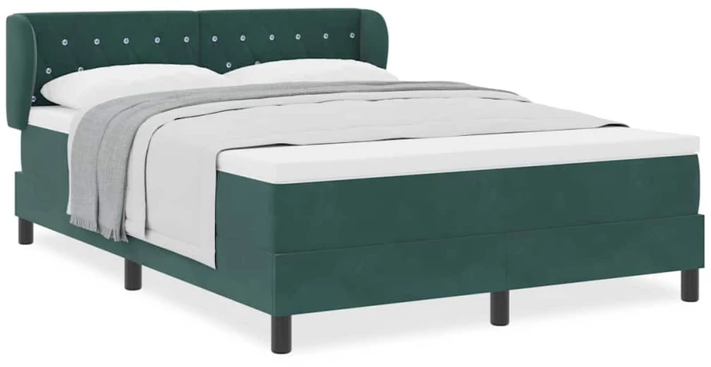 Κρεβάτι Box Spring με Στρώμα vidaXL Σκούρο Πράσινο 140x190 εκ. Βελούδο