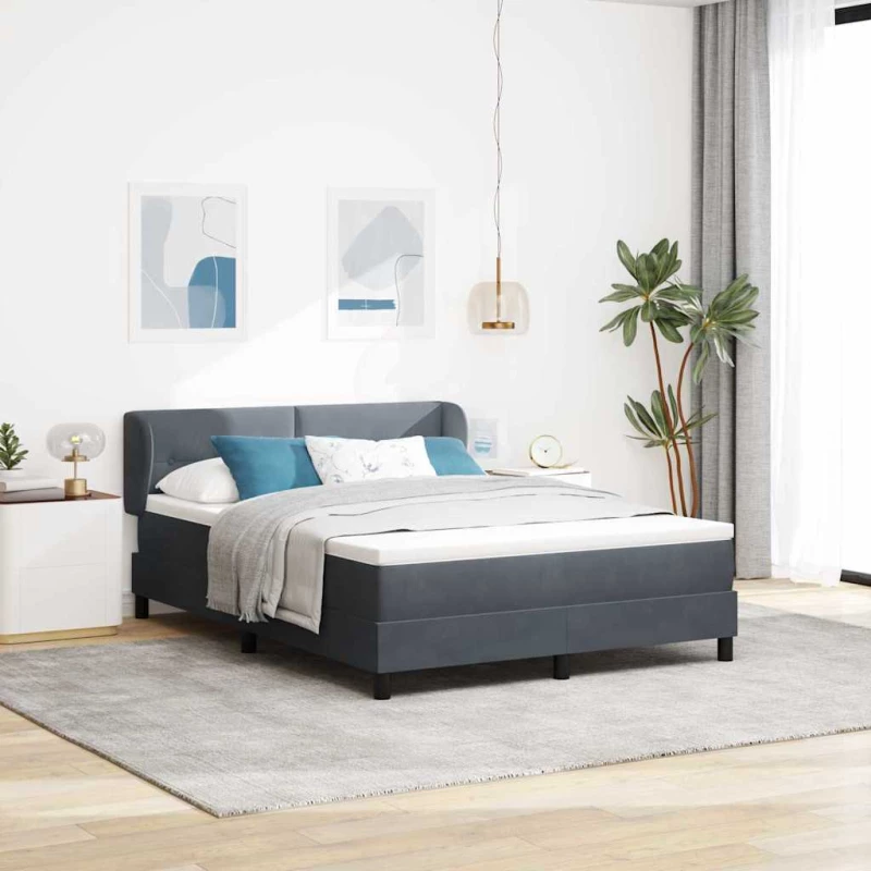 κρεβάτι vidaXL Box Spring με στρώμα Σκούρο Γκρι 140x190 εκ. Βελούδο